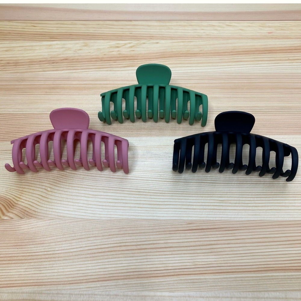 3pc Matte Large Claw Hair Clips Accessories Set Black Dusty Rose Pink Sage Green - Picture 4 of 16